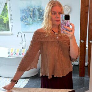 Jen’s Pirate Booty Off Shoulder Gauzy Lace Top Pirate Boho Artsy Womens M/L